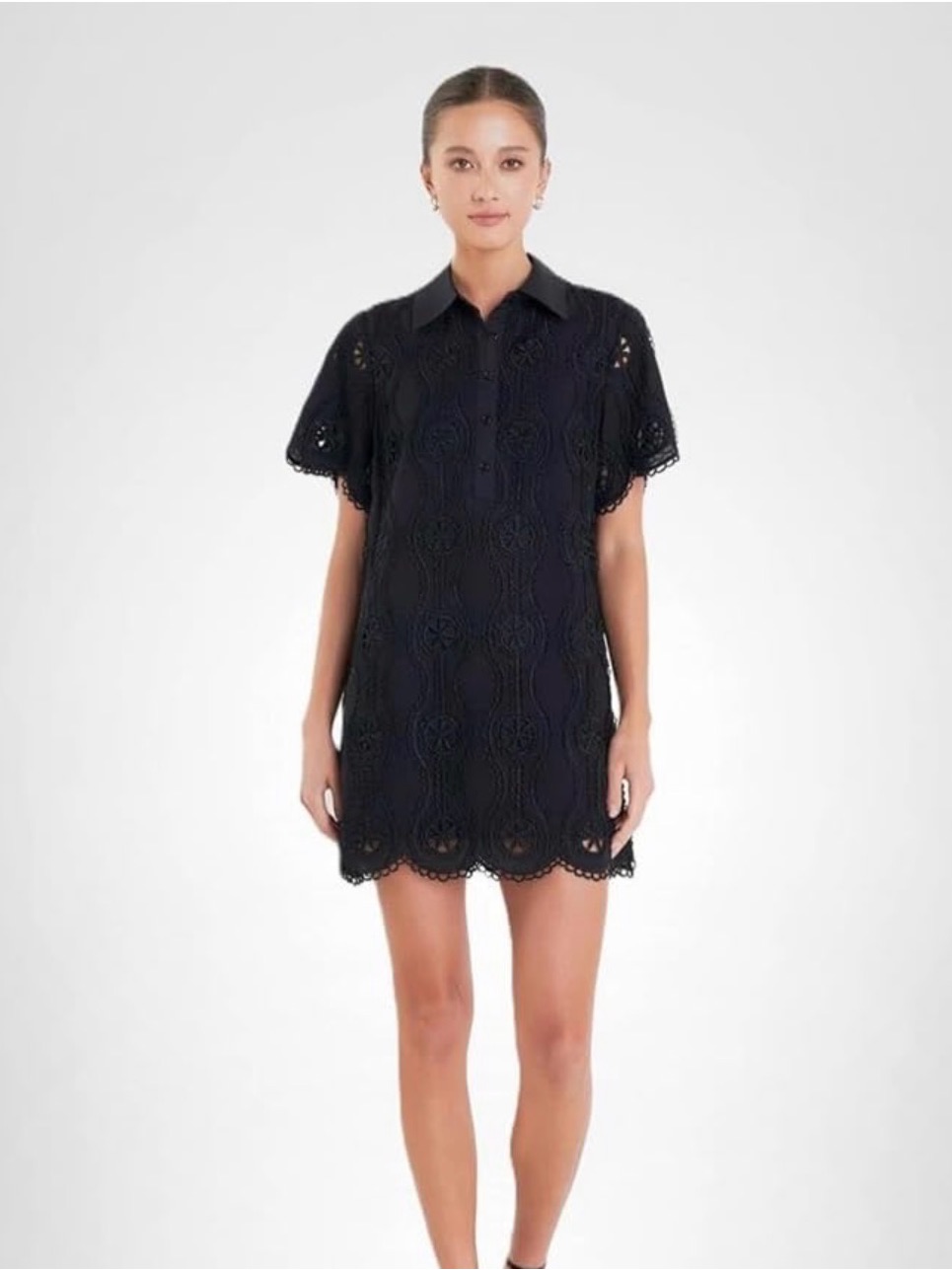 English Factory Scallop Embroidered Mini Dress